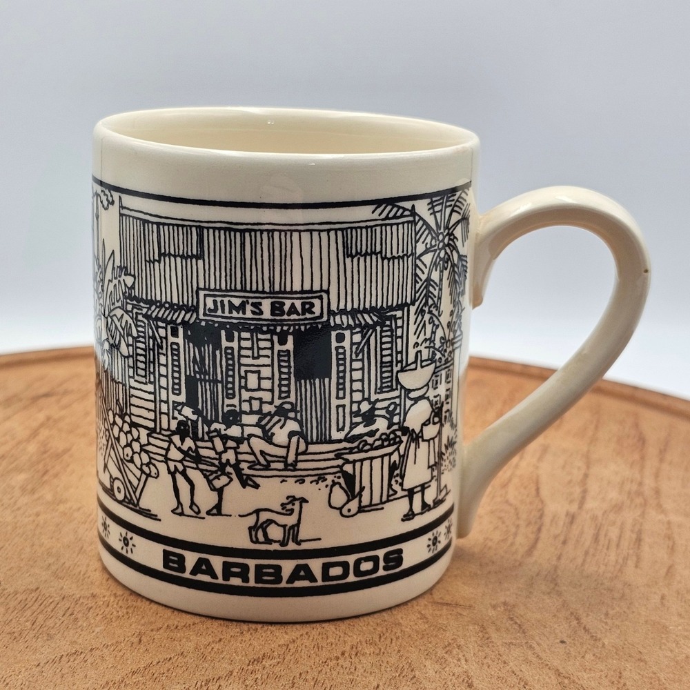 Jill Walker Barbados Mug Jims Bar Street Scene Scotland Ceramic Cup Vtg 80s/90s